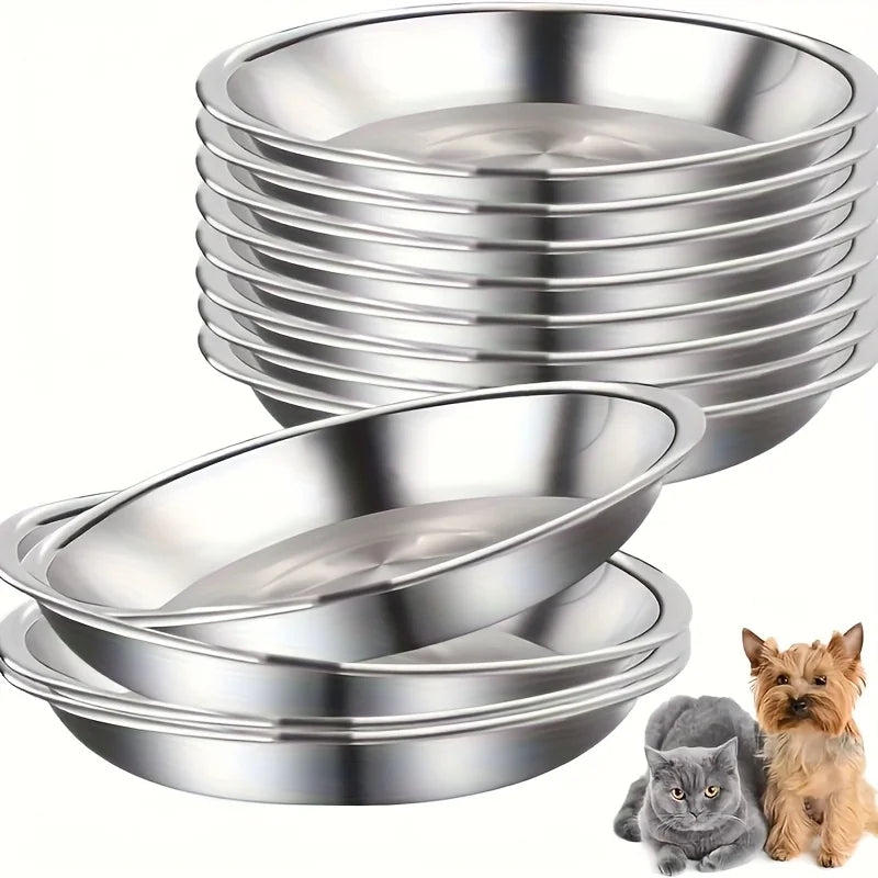 2/4/8pcs Slip Resistant Stainless Steel Cat Bowl – Low-Profile Wide Design for Kittens Small Pets Anti-Tip Base Feeding Station
