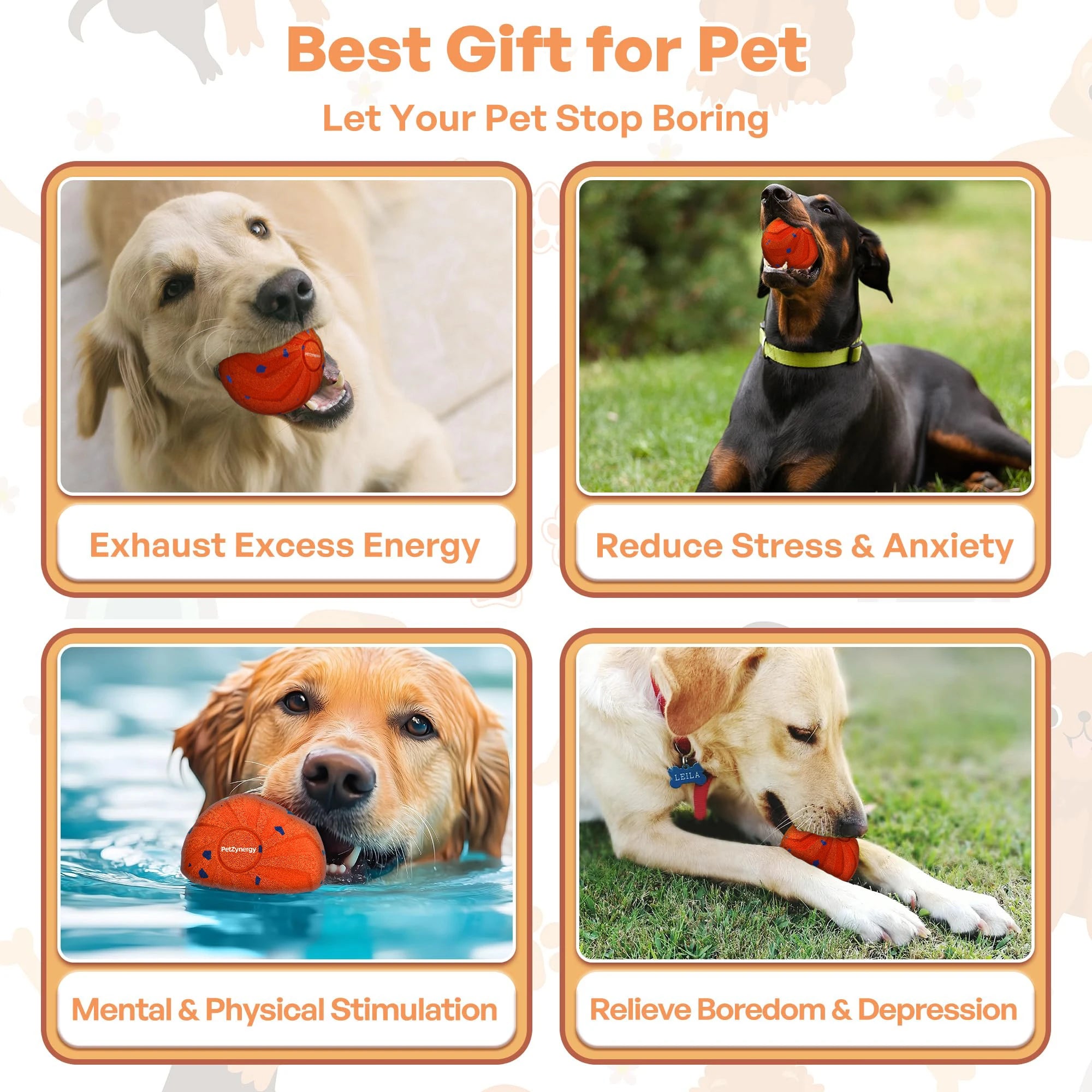 Smart Interactive Dog Toy Rechargeable Automatic  Rolling Pet Ball E-TPU Indestructible  for Medium & Large Aggressive Chewers