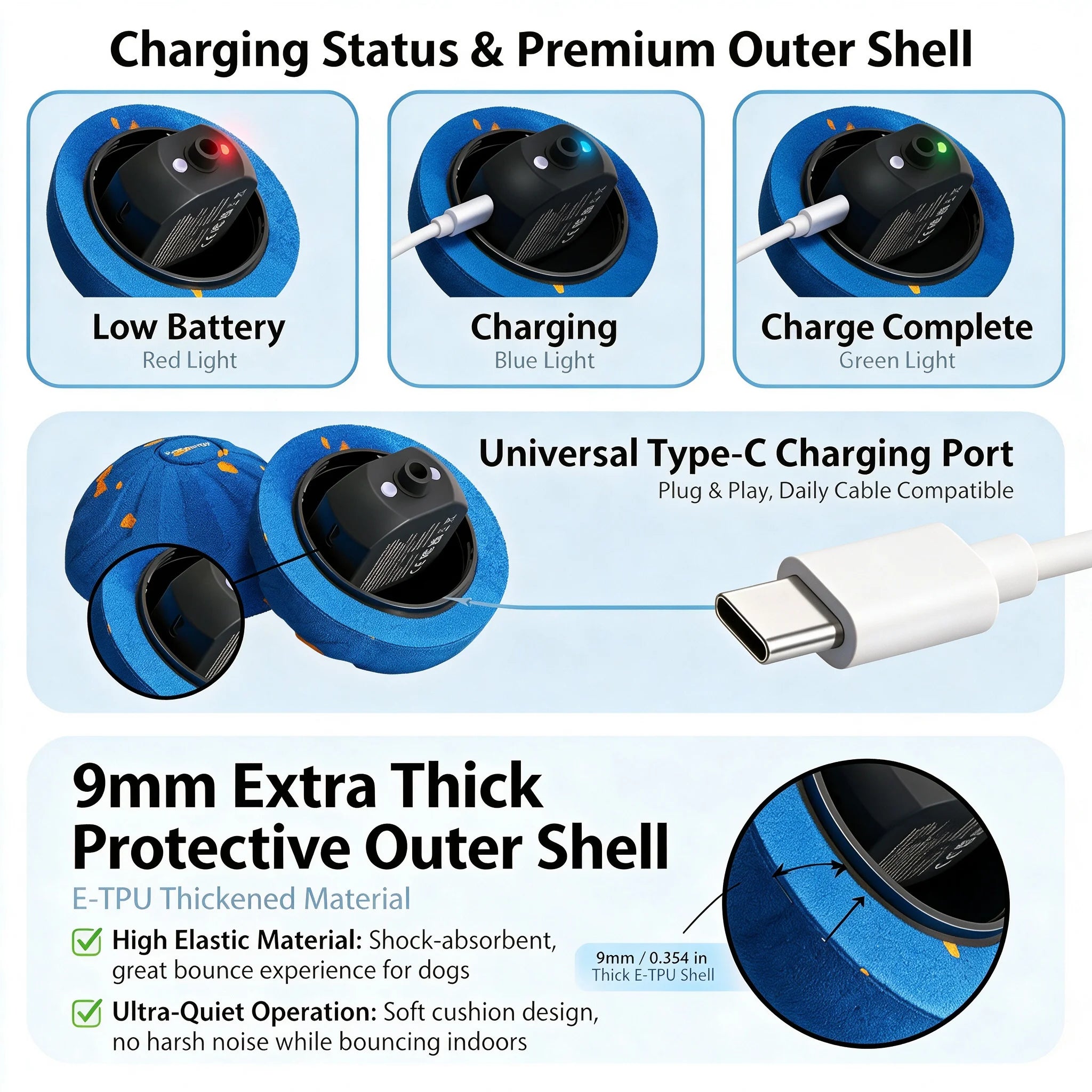 Smart Interactive Dog Toy Rechargeable Automatic  Rolling Pet Ball E-TPU Indestructible  for Medium & Large Aggressive Chewers