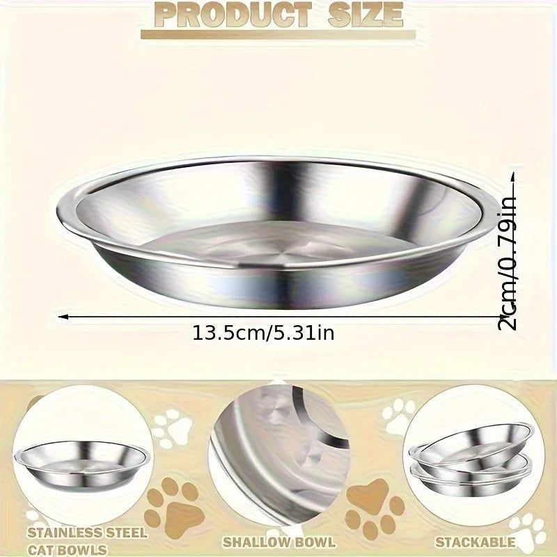 2/4/8pcs Slip Resistant Stainless Steel Cat Bowl – Low-Profile Wide Design for Kittens Small Pets Anti-Tip Base Feeding Station