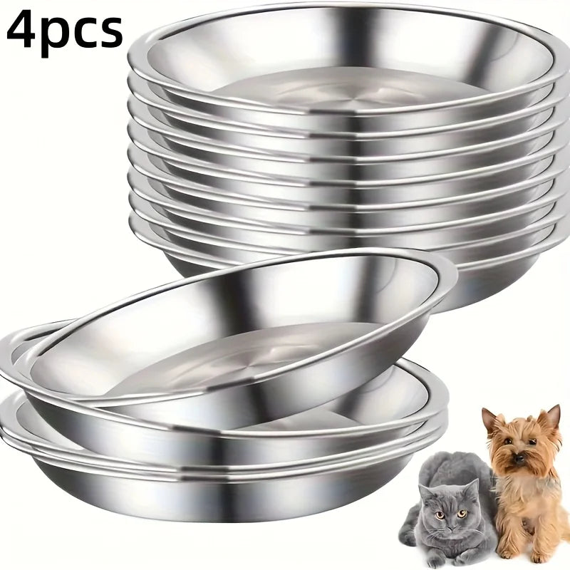 2/4/8pcs Slip Resistant Stainless Steel Cat Bowl – Low-Profile Wide Design for Kittens Small Pets Anti-Tip Base Feeding Station
