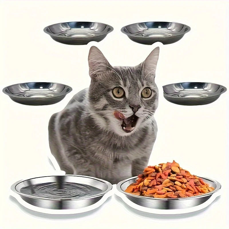 2/4/8pcs Slip Resistant Stainless Steel Cat Bowl – Low-Profile Wide Design for Kittens Small Pets Anti-Tip Base Feeding Station