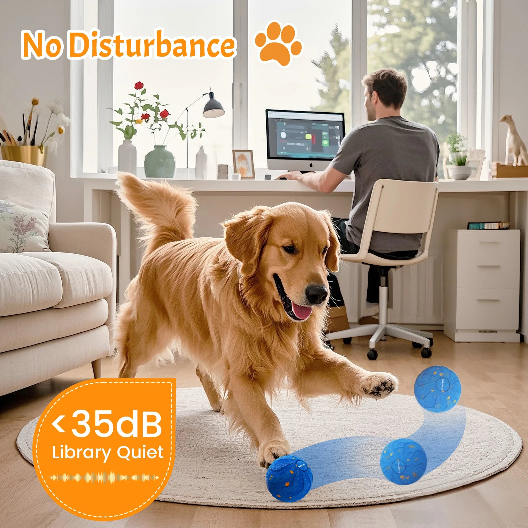 Smart Interactive Dog Toy Rechargeable Automatic  Rolling Pet Ball E-TPU Indestructible  for Medium & Large Aggressive Chewers