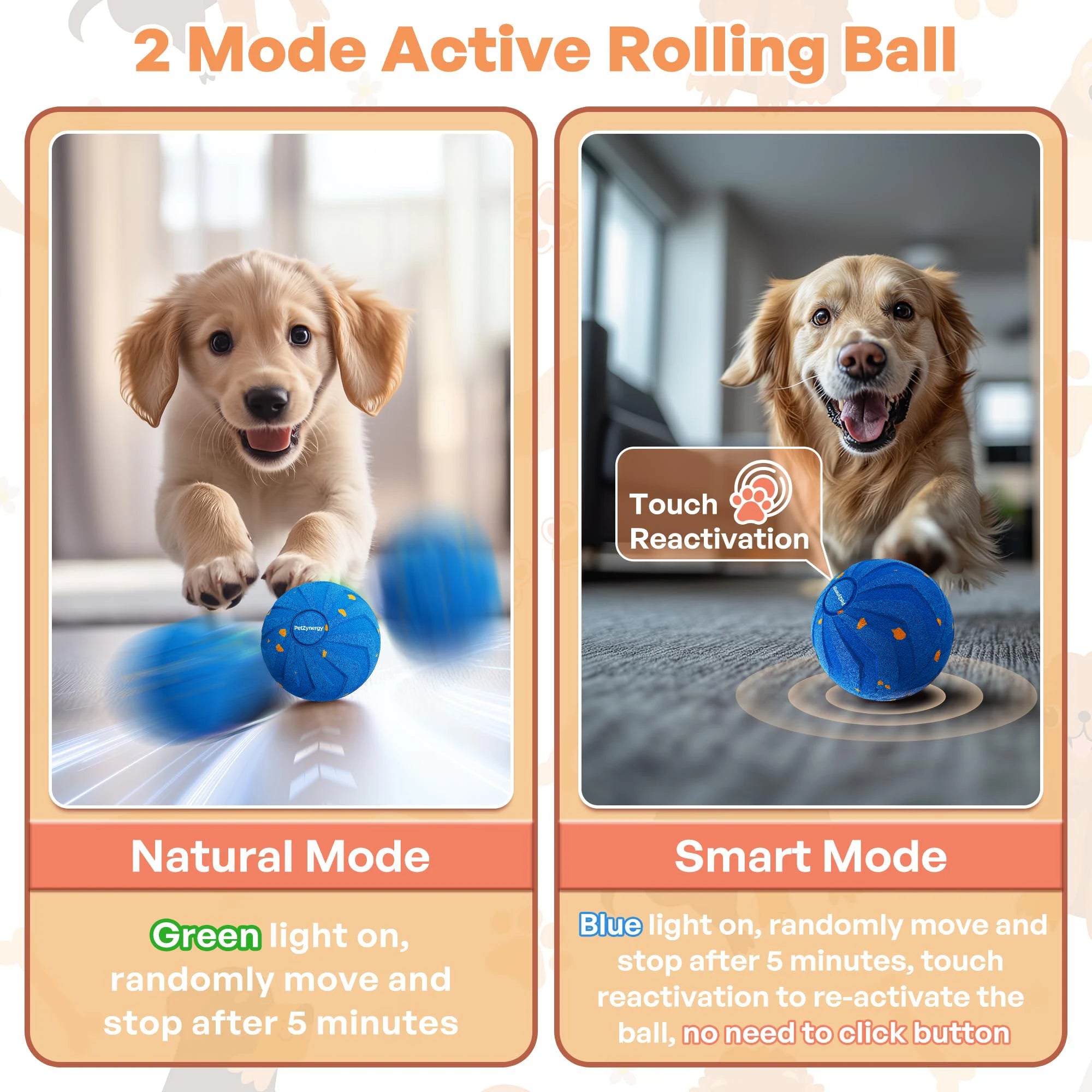 Smart Interactive Dog Toy Rechargeable Automatic  Rolling Pet Ball E-TPU Indestructible  for Medium & Large Aggressive Chewers