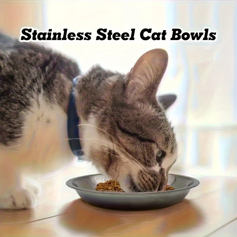 2/4/8pcs Slip Resistant Stainless Steel Cat Bowl – Low-Profile Wide Design for Kittens Small Pets Anti-Tip Base Feeding Station