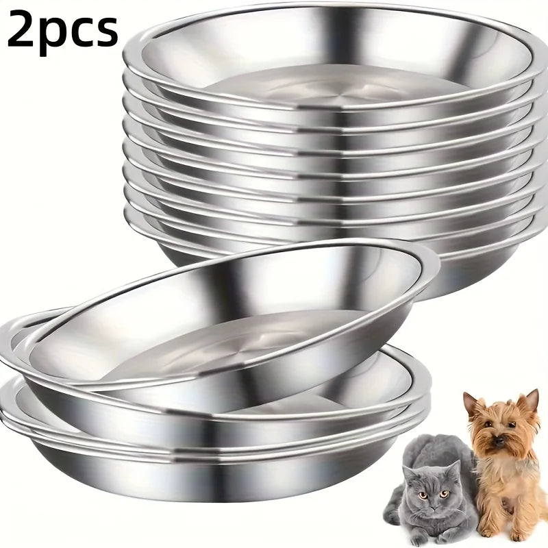 2/4/8pcs Slip Resistant Stainless Steel Cat Bowl – Low-Profile Wide Design for Kittens Small Pets Anti-Tip Base Feeding Station